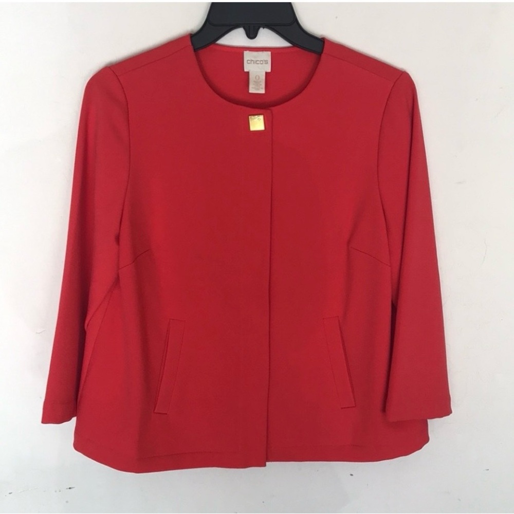 Chico's Women 3/4 Sleeve Cropped Vintage Elegant Lined Blazer Size 0 (XS) Coral